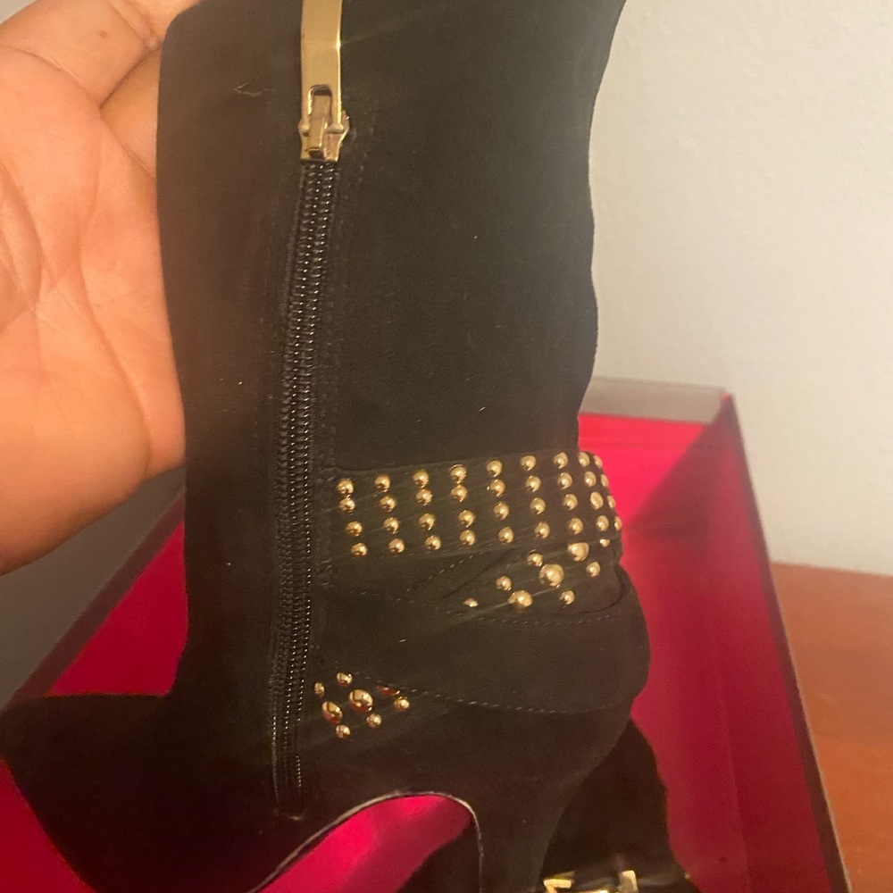 BCBGeneration Black and Gold Heeled Boots - Picture 2 of 10